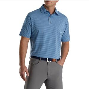 FootJoy Men’s Lisle Feeder Stripe Golf Polo Shirt Size L Performance Blue